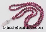 GMN1620 Hand-knotted 6mm red tiger eye 108 beads mala necklace with pendant