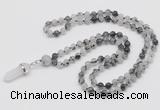 GMN1623 Hand-knotted 6mm black rutilated quartz 108 beads mala necklace with pendant