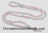 GMN1627 Hand-knotted 6mm morganite 108 beads mala necklace with pendant