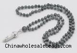 GMN1630 Hand-knotted 6mm eagle eye jasper 108 beads mala necklace with pendant
