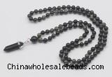 GMN1631 Hand-knotted 6mm golden obsidian 108 beads mala necklace with pendant