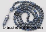 GMN1633 Hand-knotted 6mm dumortierite 108 beads mala necklace with pendant