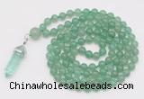 GMN1642 Hand-knotted 6mm green aventurine 108 beads mala necklaces with pendant