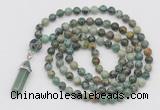 GMN1643 Hand-knotted 6mm African turquoise 108 beads mala necklaces with pendant