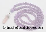 GMN1645 Hand-knotted 6mm lavender amethyst 108 beads mala necklaces with pendant