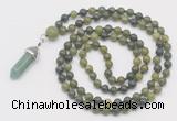 GMN1650 Hand-knotted 6mm Canadian jade 108 beads mala necklaces with pendant