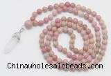 GMN1651 Hand-knotted 6mm pink wooden jasper 108 beads mala necklaces with pendant