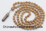 GMN1654 Hand-knotted 6mm wooden jasper 108 beads mala necklaces with pendant