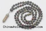 GMN1658 Hand-knotted 6mm dragon blood jasper 108 beads mala necklaces with pendant