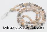 GMN1660 Hand-knotted 6mm bamboo leaf agate 108 beads mala necklaces with pendant