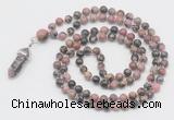 GMN1663 Hand-knotted 6mm rhodonite 108 beads mala necklaces with pendant