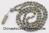 GMN1665 Hand-knotted 6mm rhyolite 108 beads mala necklaces with pendant