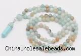 GMN1666 Hand-knotted 6mm amazonite 108 beads mala necklaces with pendant