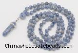GMN1667 Hand-knotted 6mm blue spot stone 108 beads mala necklaces with pendant
