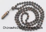 GMN1669 Hand-knotted 6mm bronzite 108 beads mala necklaces with pendant