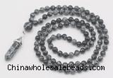 GMN1670 Hand-knotted 6mm snowflake obsidian 108 beads mala necklaces with pendant