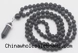 GMN1672 Hand-knotted 6mm black lava 108 beads mala necklaces with pendant