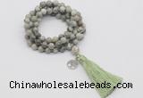 GMN1778 Knotted 8mm, 10mm artistic jasper 108 beads mala necklace with tassel & charm