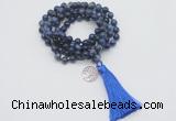GMN1799 Knotted 8mm, 10mm sodalite 108 beads mala necklace with tassel & charm