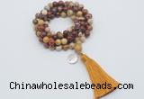 GMN1801 Knotted 8mm, 10mm mookaite 108 beads mala necklace with tassel & charm