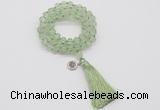 GMN1817 Knotted 8mm, 10mm prehnite 108 beads mala necklace with tassel & charm