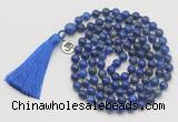 GMN1881 Knotted 8mm, 10mm lapis lazuli 108 beads mala necklace with tassel & charm