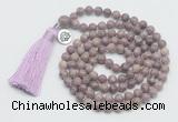 GMN1887 Knotted 8mm, 10mm purple lepidolite 108 beads mala necklace with tassel & charm