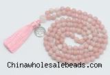 GMN1888 Knotted 8mm, 10mm Chinese pink opal 108 beads mala necklace with tassel & charm