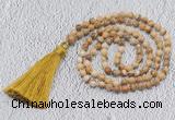 GMN201 Hand-knotted 6mm picture jasper 108 beads mala necklaces with tassel