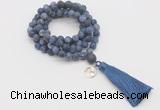 GMN2016 Knotted 8mm, 10mm matte sodalite 108 beads mala necklace with tassel & charm