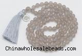 GMN2026 Knotted 8mm, 10mm matte grey agate 108 beads mala necklace with tassel & charm
