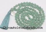 GMN2033 Knotted 8mm, 10mm matte green aventurine 108 beads mala necklace with tassel & charm