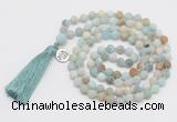 GMN2036 Knotted 8mm, 10mm matte amazonite 108 beads mala necklace with tassel & charm