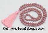 GMN206 Hand-knotted 6mm pink wooden jasper 108 beads mala necklaces with tassel