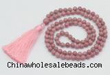 GMN206 Hand-knotted 6mm pink wooden jasper 108 beads mala necklaces with tassel