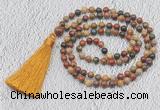 GMN207 Hand-knotted 6mm picasso jasper 108 beads mala necklaces with tassel