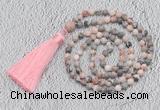 GMN209 Hand-knotted 6mm pink zebra jasper 108 beads mala necklaces with tassel