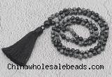 GMN211 Hand-knotted 6mm snowflake obsidian 108 beads mala necklaces with tassel