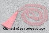 GMN214 Hand-knotted 6mm rose quartz 108 beads mala necklaces with tassel