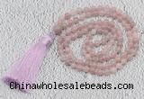 GMN215 Hand-knotted 6mm Madagascar rose quartz 108 beads mala necklaces with tassel