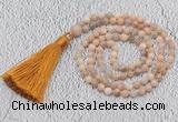 GMN216 Hand-knotted 6mm moonstone 108 beads mala necklaces with tassel