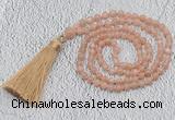 GMN217 Hand-knotted 6mm moonstone 108 beads mala necklaces with tassel