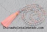 GMN219 Hand-knotted 6mm morganite 108 beads mala necklaces with tassel