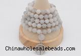 GMN2208 Hand-knotted 8mm, 10mm matte white crazy agate 108 beads mala necklace with charm