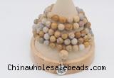 GMN2211 Hand-knotted 8mm, 10mm matte fossil coral 108 beads mala necklace with charm