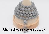 GMN2212 Hand-knotted 8mm, 10mm matte grey picture jasper 108 beads mala necklace with charm