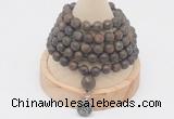 GMN2217 Hand-knotted 8mm, 10mm matte bronzite 108 beads mala necklace with charm