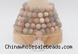 GMN2223 Hand-knotted 8mm, 10mm matte sunstone 108 beads mala necklace with charm