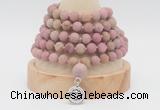 GMN2224 Hand-knotted 8mm, 10mm matte pink wooden jasper108 beads mala necklace with charm