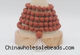 GMN2225 Hand-knotted 8mm, 10mm matte red jasper108 beads mala necklace with charm